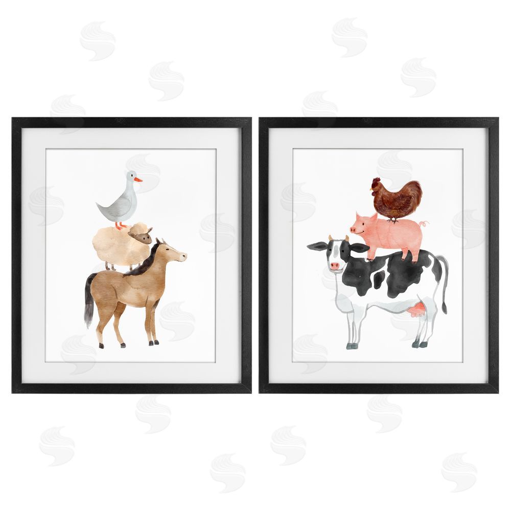 Kim Allen Whimsical Farm Life Stacks Black Framed Print Under Glass Wall Art