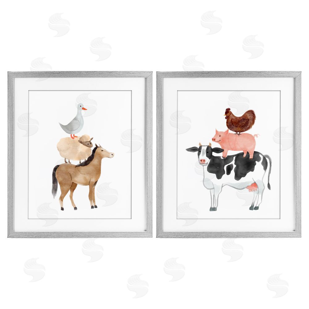 Kim Allen Whimsical Farm Life Stacks Gray Framed Print Under Glass Wall Art