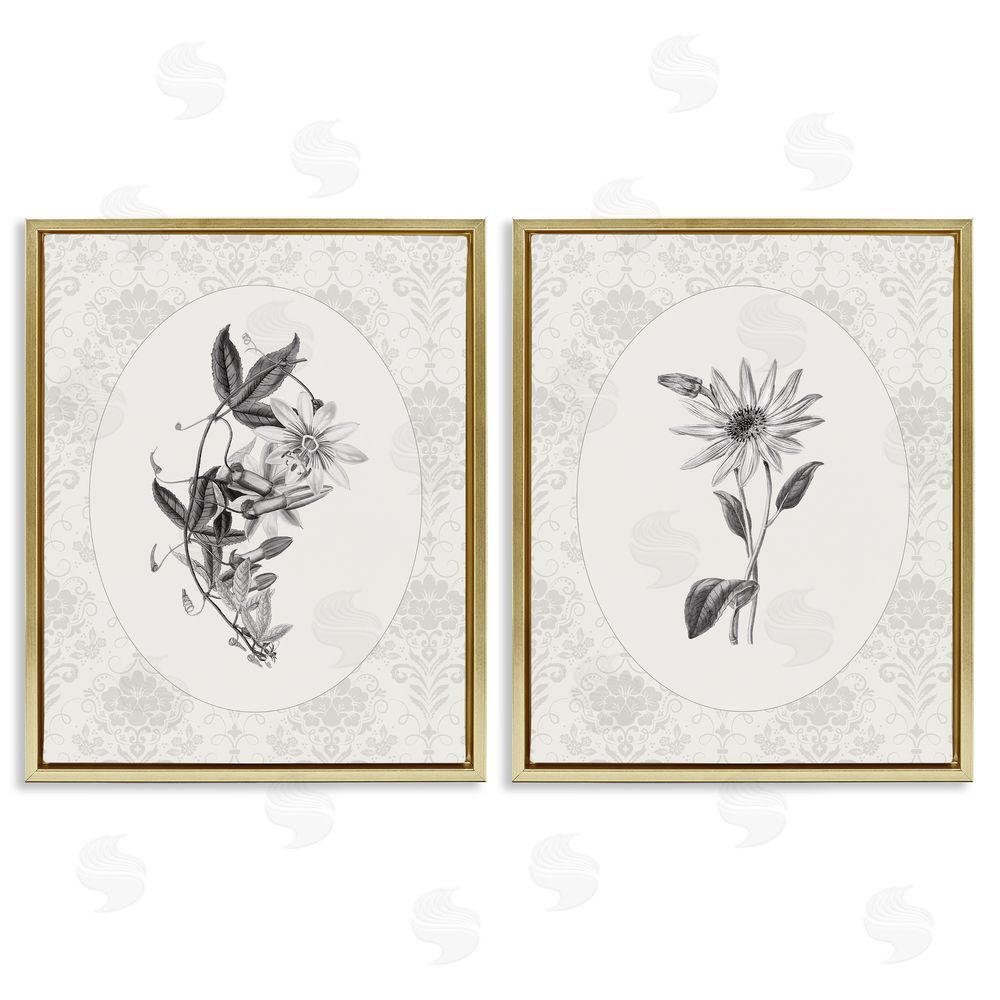 CAD Designs Vintage Flowers & Lace Gold Floating Frame Canvas Wall Art Print