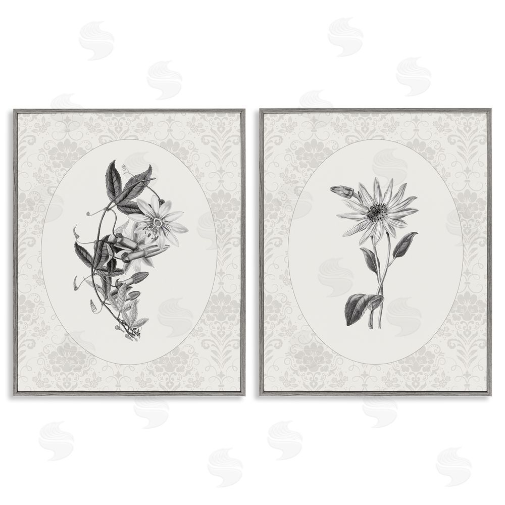 CAD Designs Vintage Flowers & Lace Gray Framed Giclee Wall Art Print