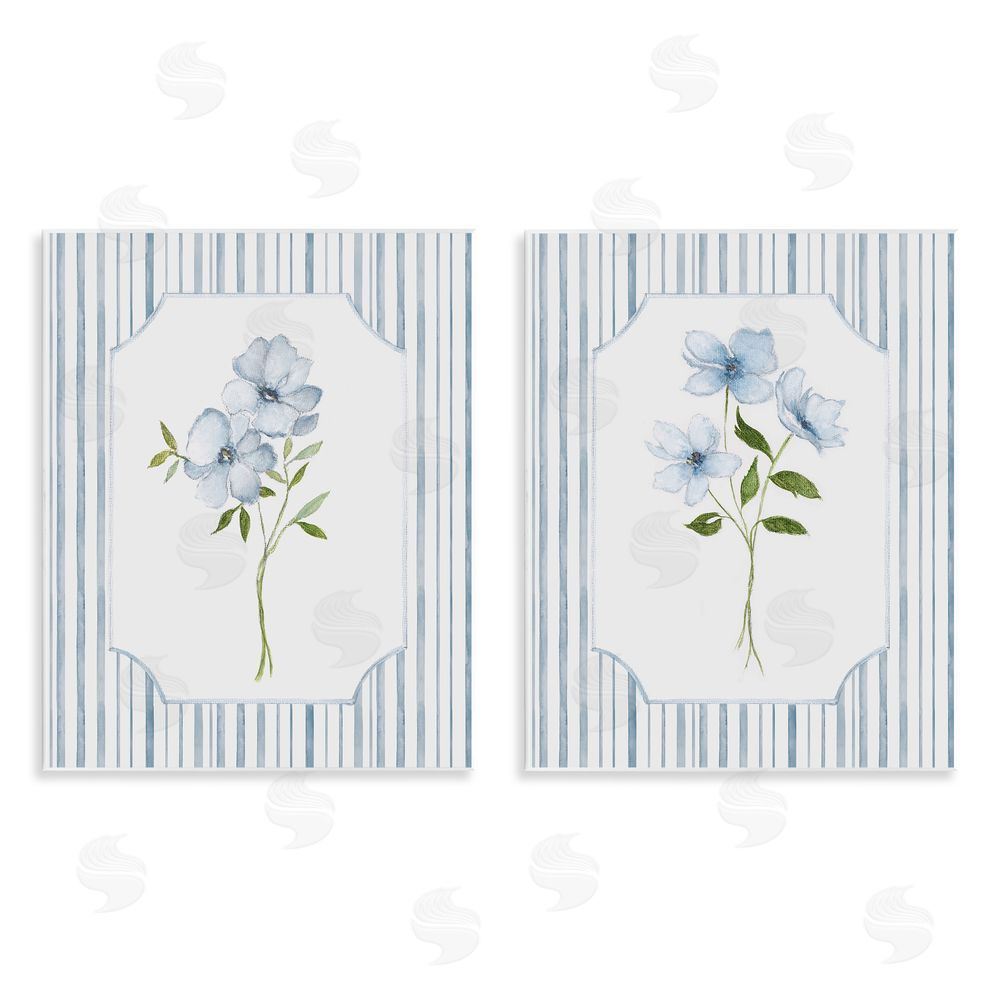 Tava Studios Blue Blooms & Stripes  Wall Plaque Art Print