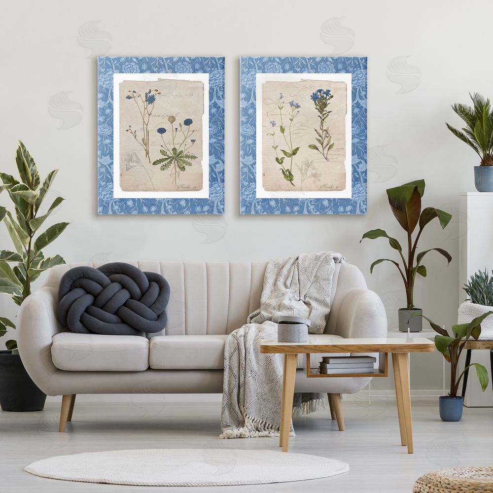 Livi Finn Blue Botanical Herbs Stretched Canvas Wall Art in Room