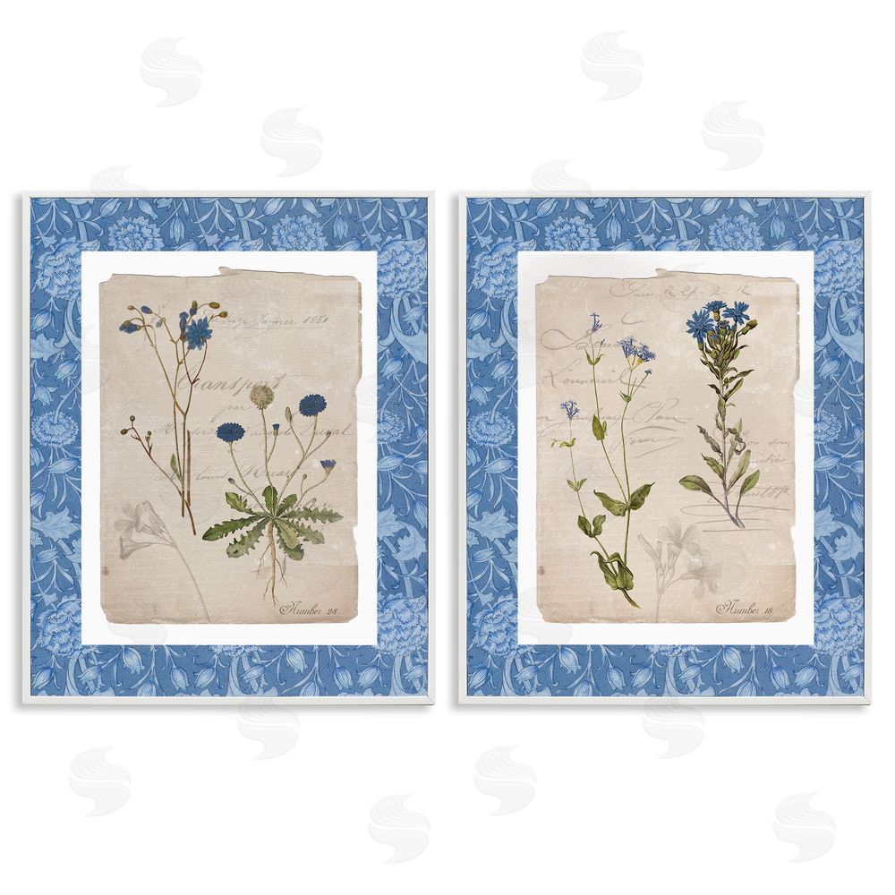 Livi Finn Blue Botanical Herbs White Framed Giclee Wall Art Print