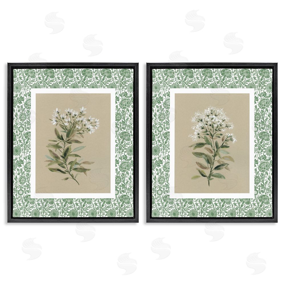 Carol Robinson Green Botanical Patterned Florals Black Floating Frame Canvas Wall Art Print