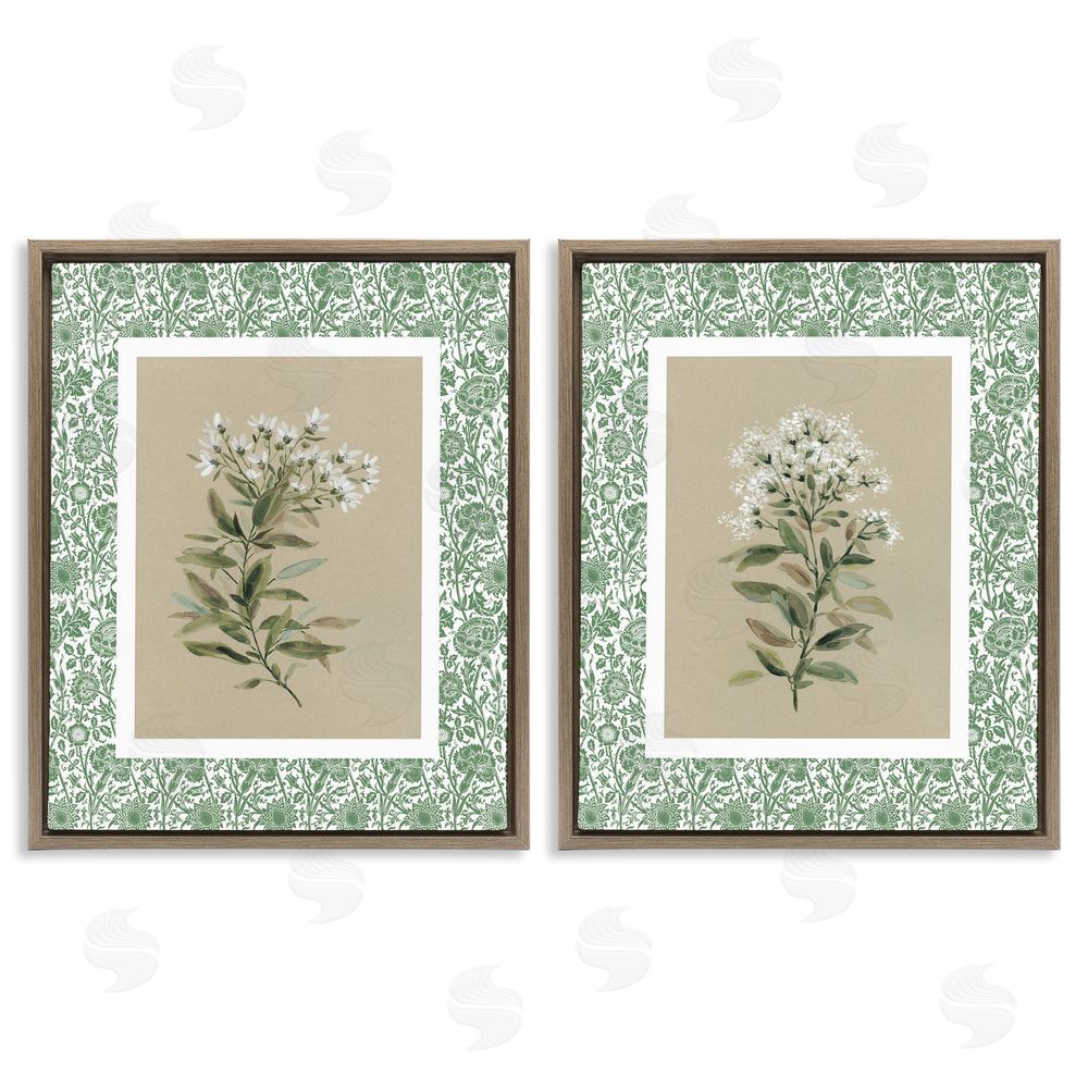 Carol Robinson Green Botanical Patterned Florals Brown Floating Frame Canvas Wall Art Print