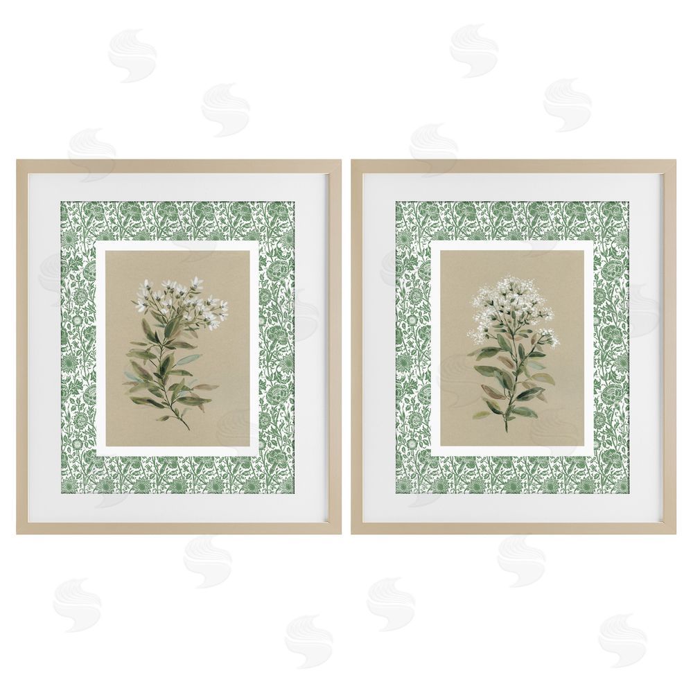 Carol Robinson Green Botanical Patterned Florals Birch Framed Print Under Glass Wall Art