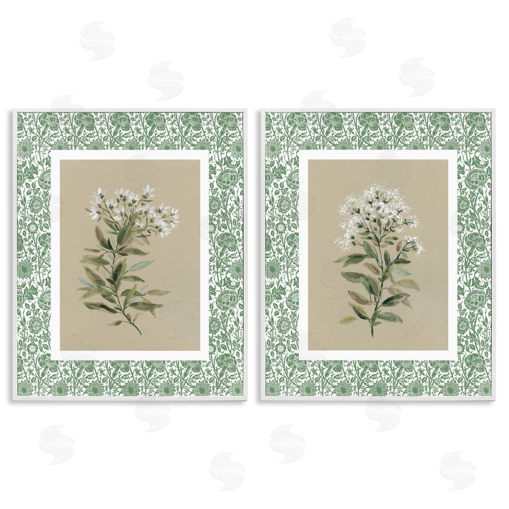 Carol Robinson Green Botanical Patterned Florals White Framed Giclee Wall Art Print