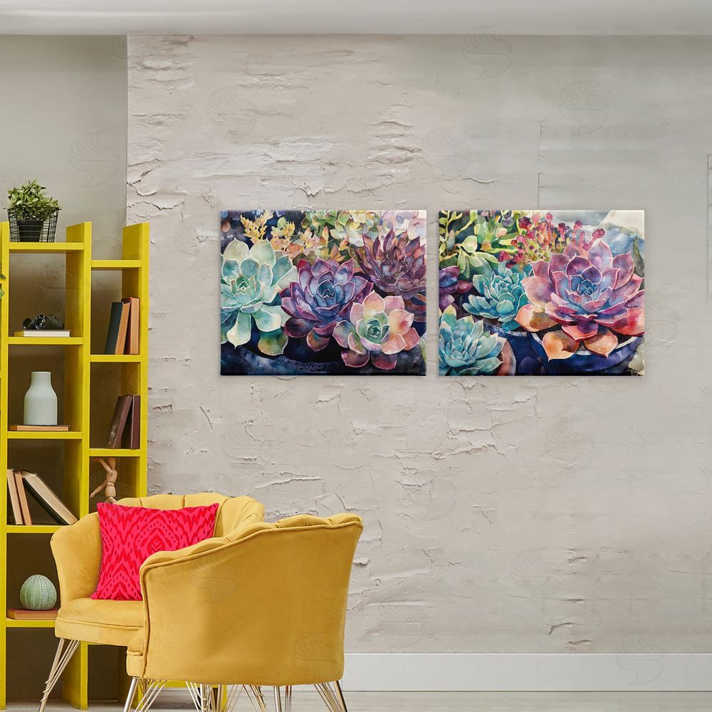 Svetlana Aleynikova Sunny Watercolor Succulents Stretched Canvas Wall Art in Room