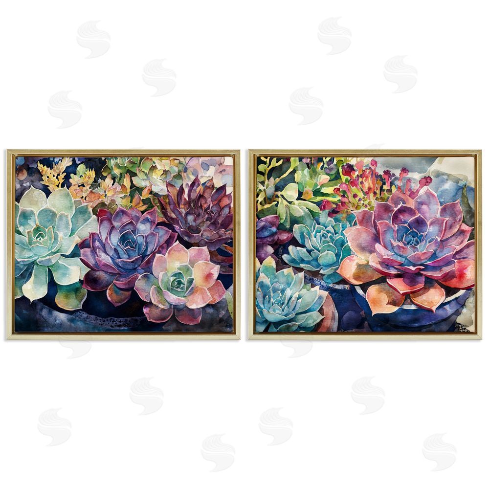 Svetlana Aleynikova Sunny Watercolor Succulents Gold Floating Frame Canvas Wall Art Print