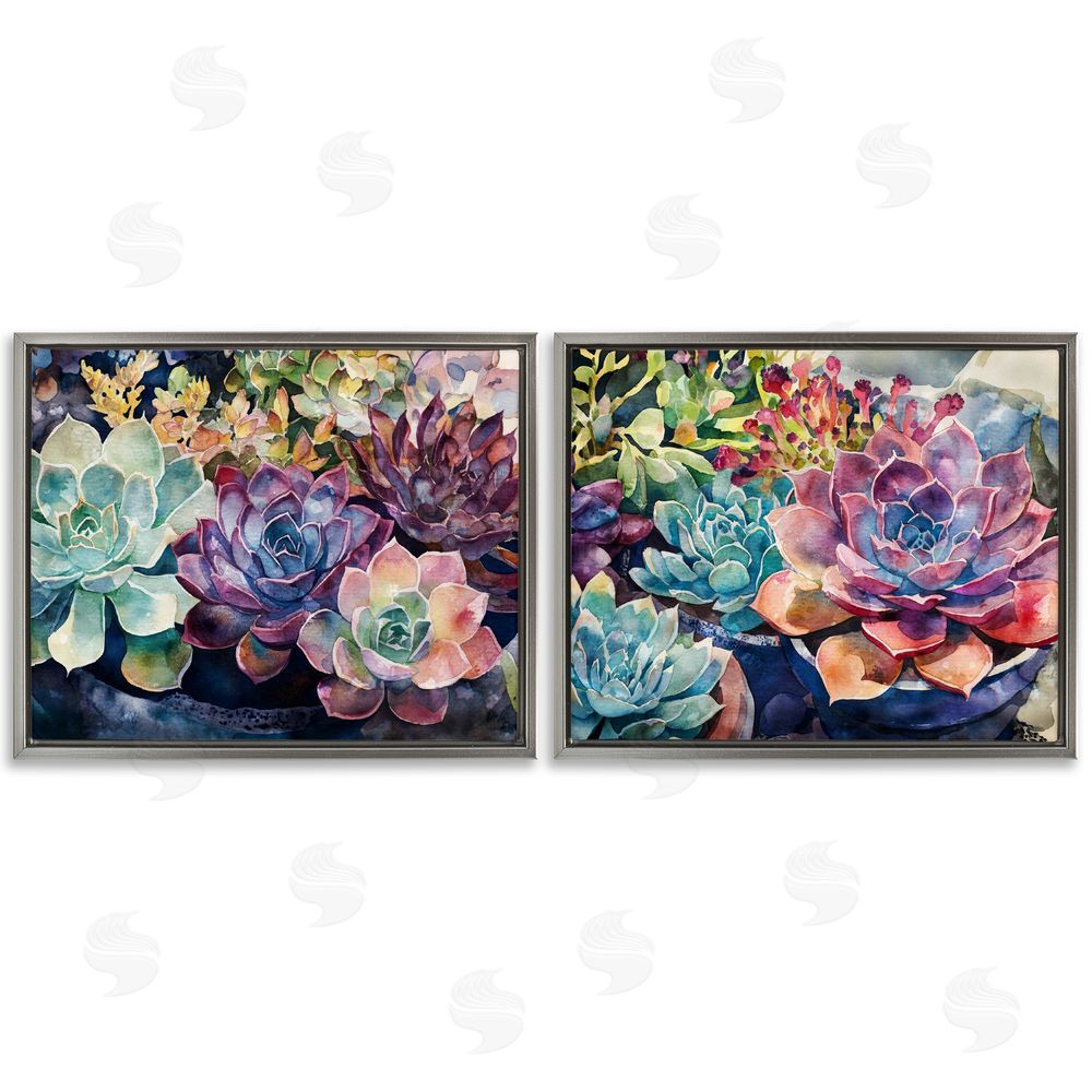 Svetlana Aleynikova Sunny Watercolor Succulents Gray Floating Frame Canvas Wall Art Print