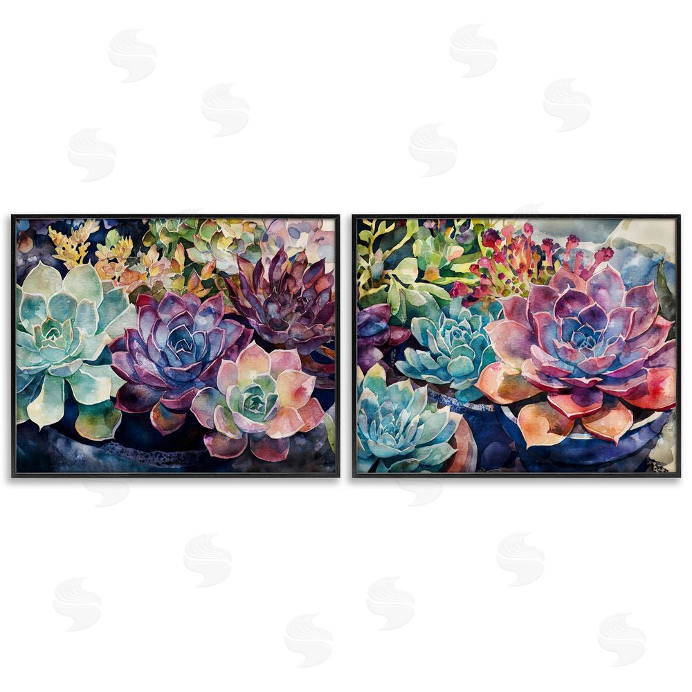 Svetlana Aleynikova Sunny Watercolor Succulents Black Framed Giclee Wall Art Print