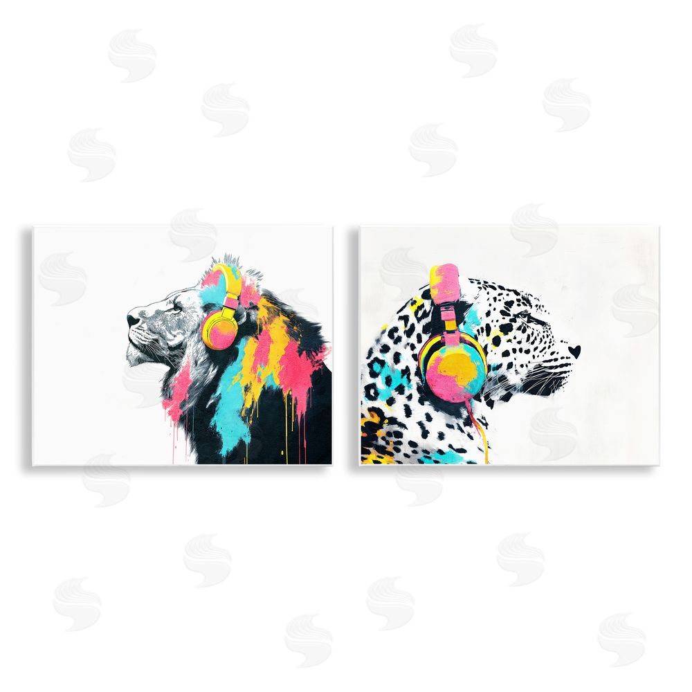 Svetlana Aleynikova Leopard and Lion On Air Wall Plaque Art Print