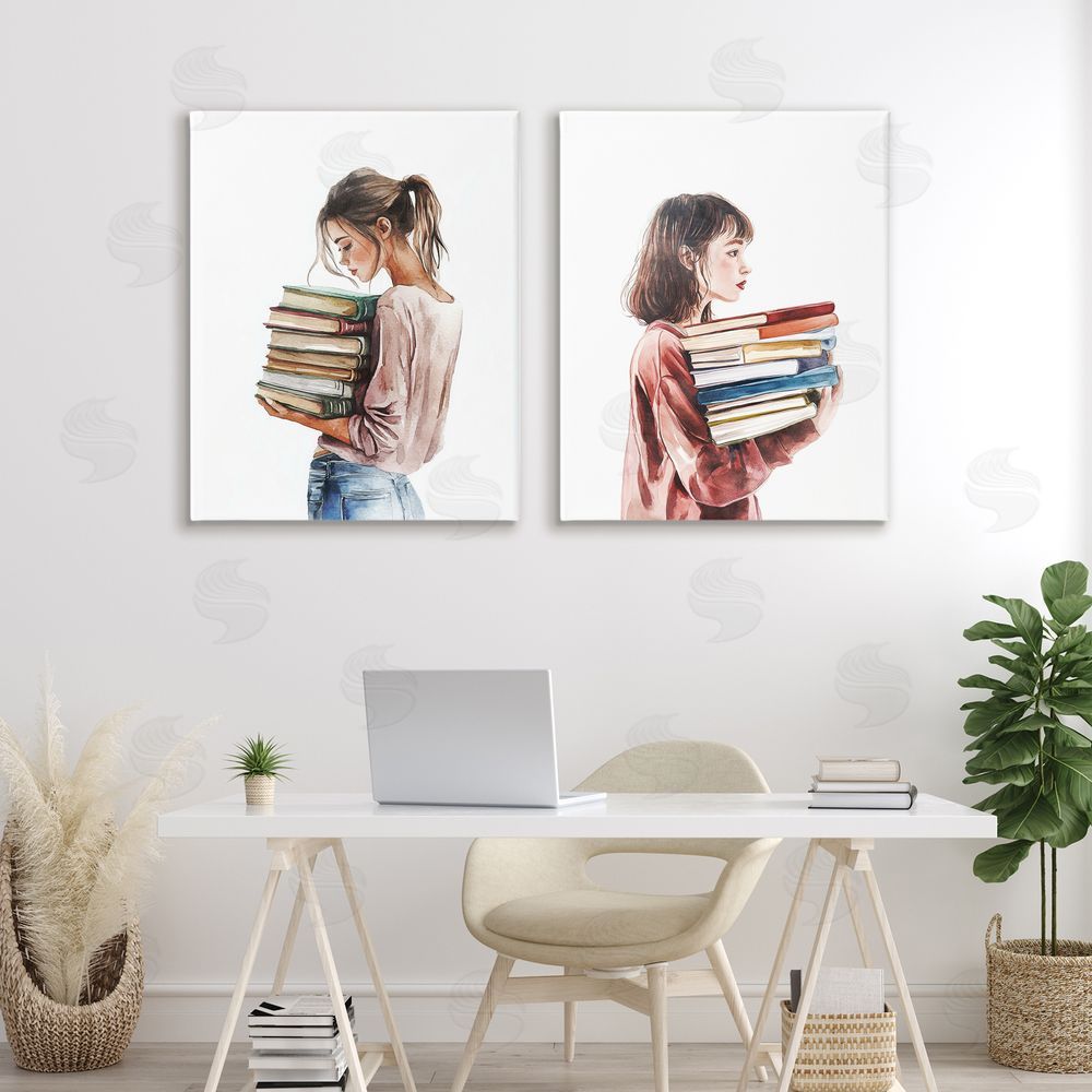 Svetlana Aleynikova Girls & Library Book Stacks Canvas Wall Art Print in Room