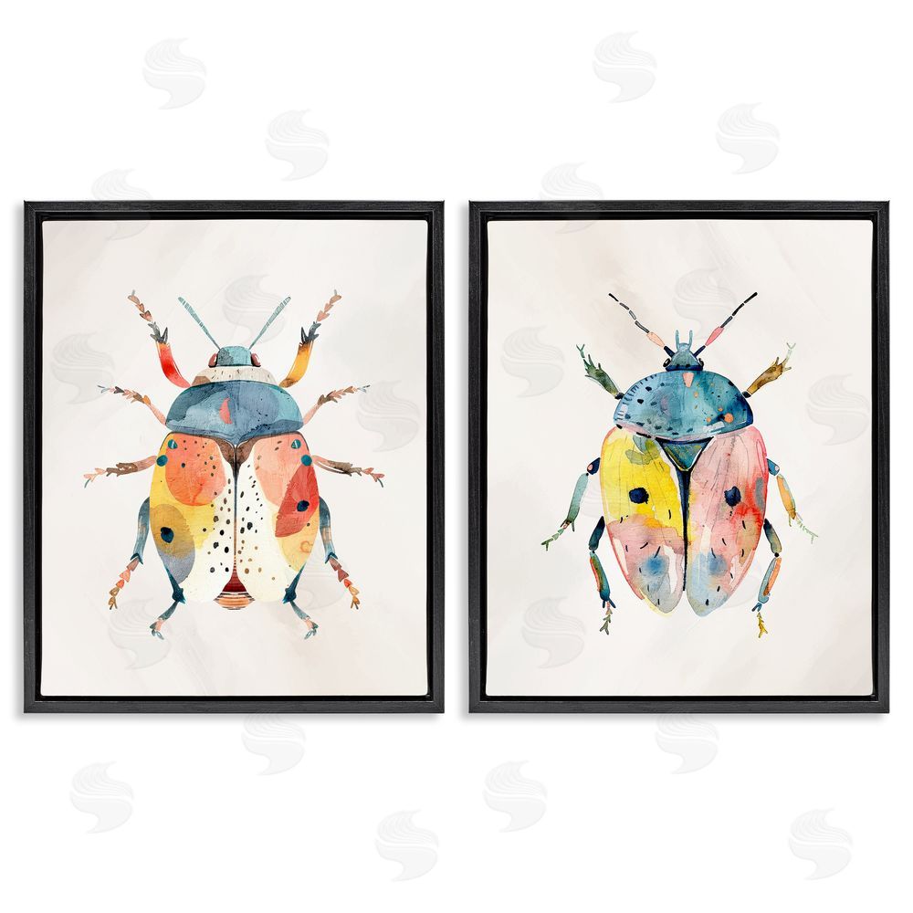 Kim Allen Colorful Boho Beetles Black Floating Frame Canvas Wall Art Print