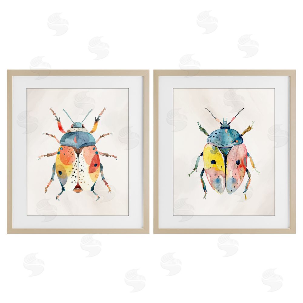 Kim Allen Colorful Boho Beetles Birch Framed Print Under Glass Wall Art