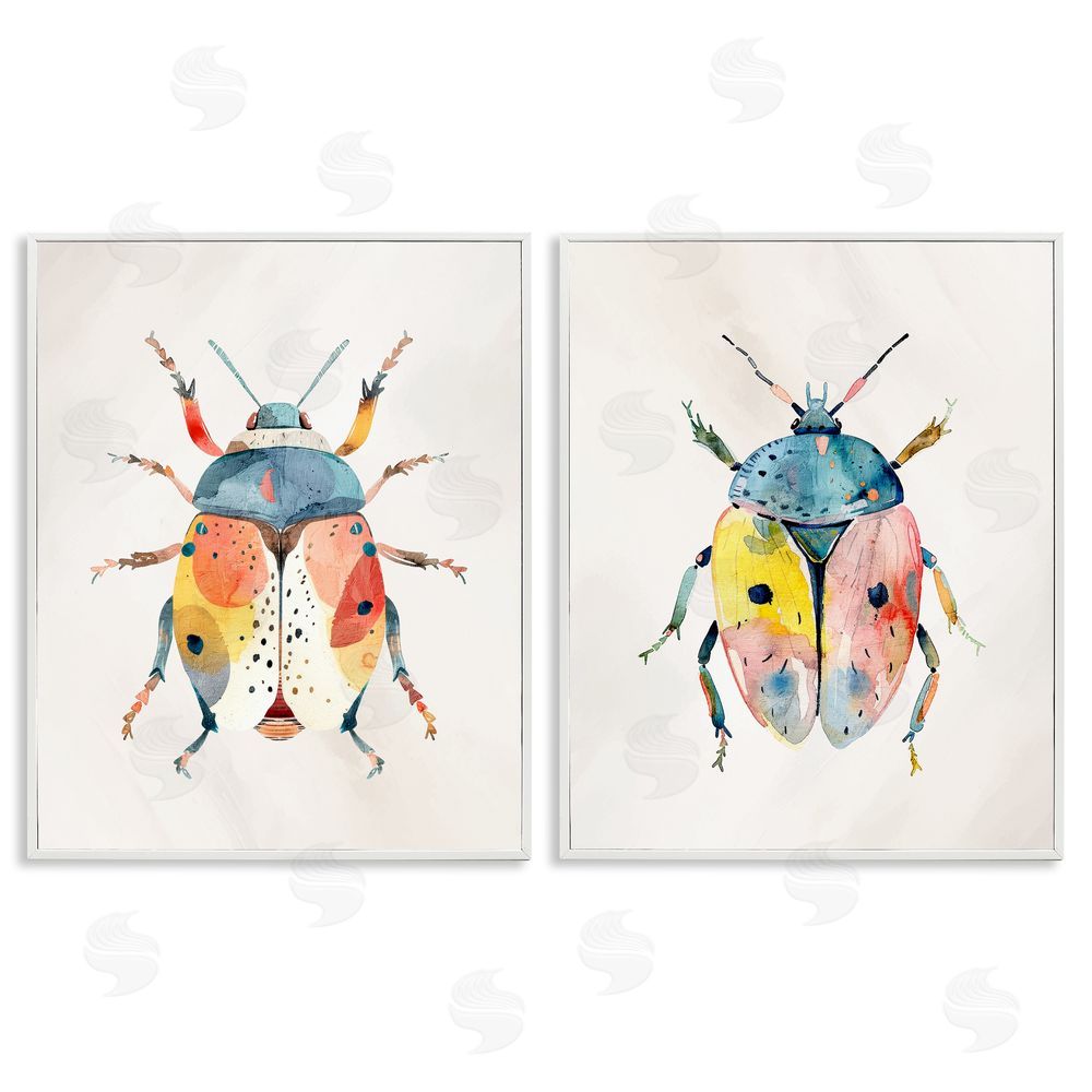 Kim Allen Colorful Boho Beetles White Framed Giclee Wall Art Print