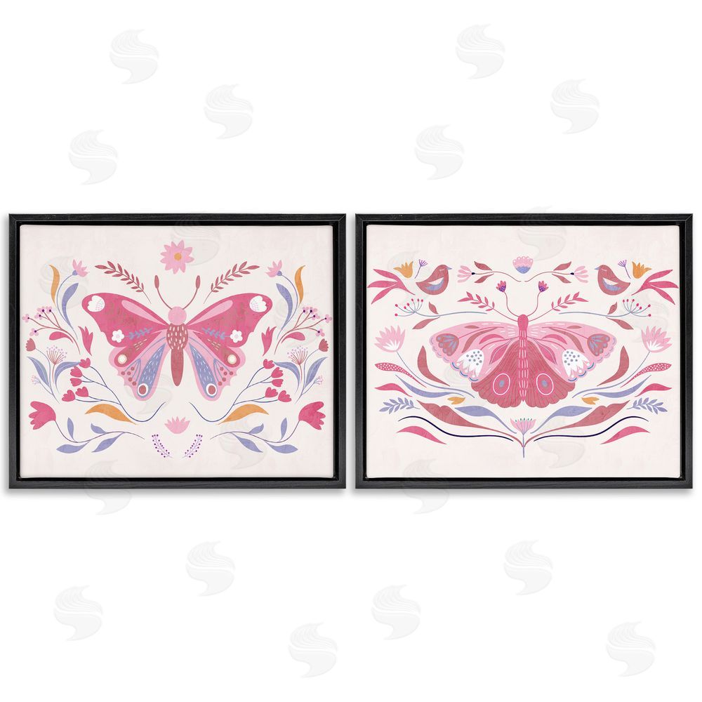 Kim Allen Boho Folk Butterflies Black Floating Frame Canvas Wall Art Print