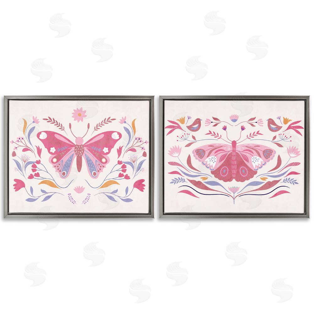 Kim Allen Boho Folk Butterflies Gray Floating Frame Canvas Wall Art Print