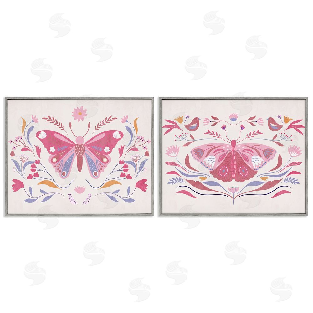 Kim Allen Boho Folk Butterflies Gray Framed Giclee Wall Art Print