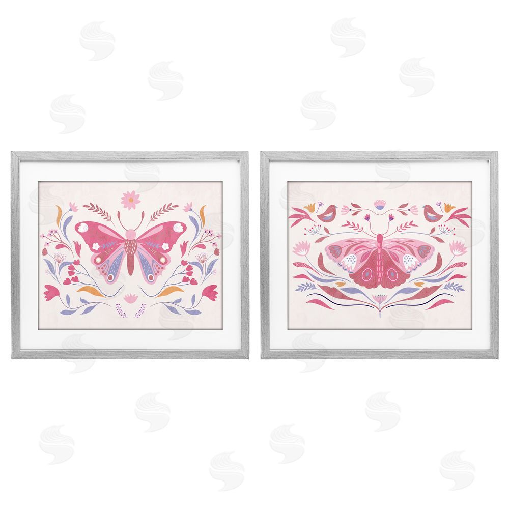 Kim Allen Boho Folk Butterflies Gray Framed Print Under Glass Wall Art