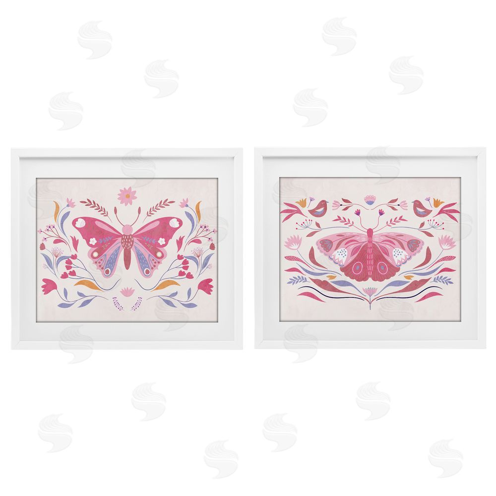 Kim Allen Boho Folk Butterflies White Framed Print Under Glass Wall Art