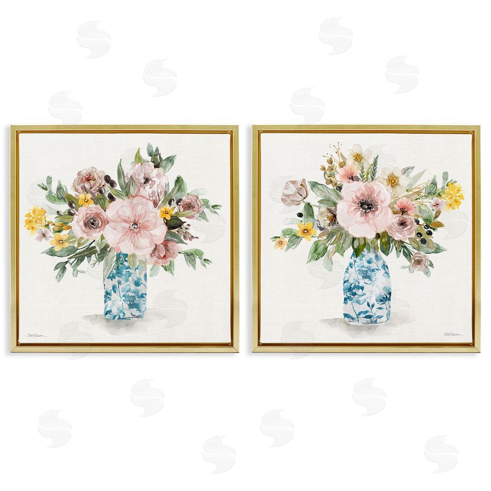 Carol Robinson Summer Chinoiserie Flowers Gold Floating Frame Canvas Wall Art Print