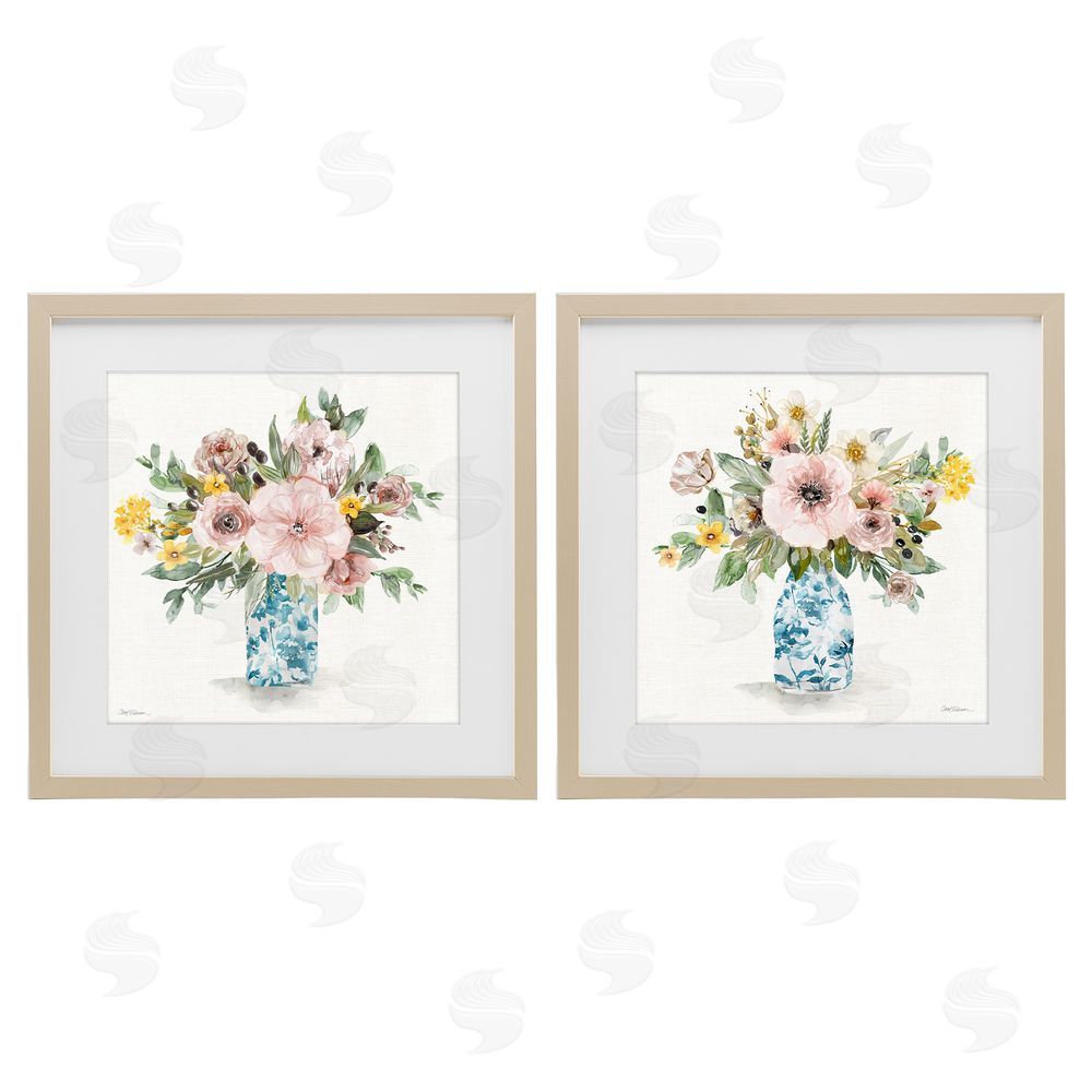 Carol Robinson Summer Chinoiserie Flowers Birch Framed Print Under Glass Wall Art