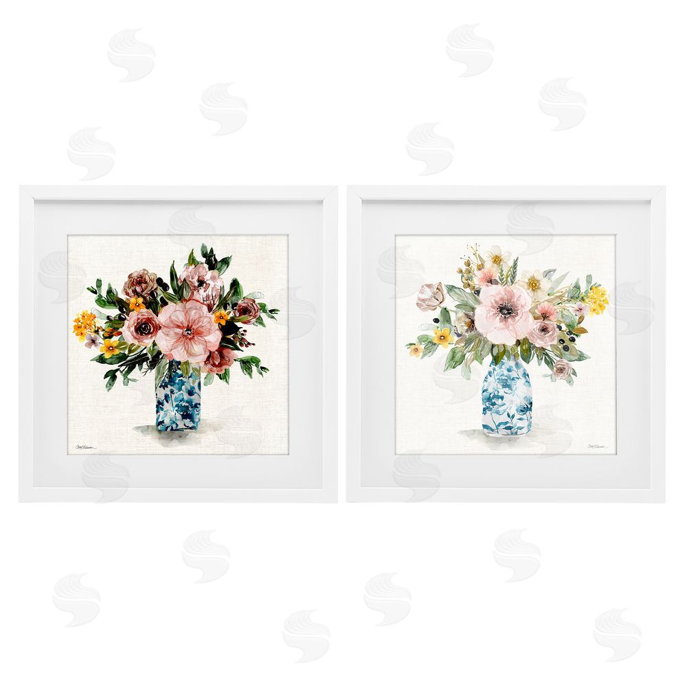Carol Robinson Summer Chinoiserie Flowers White Framed Print Under Glass Wall Art