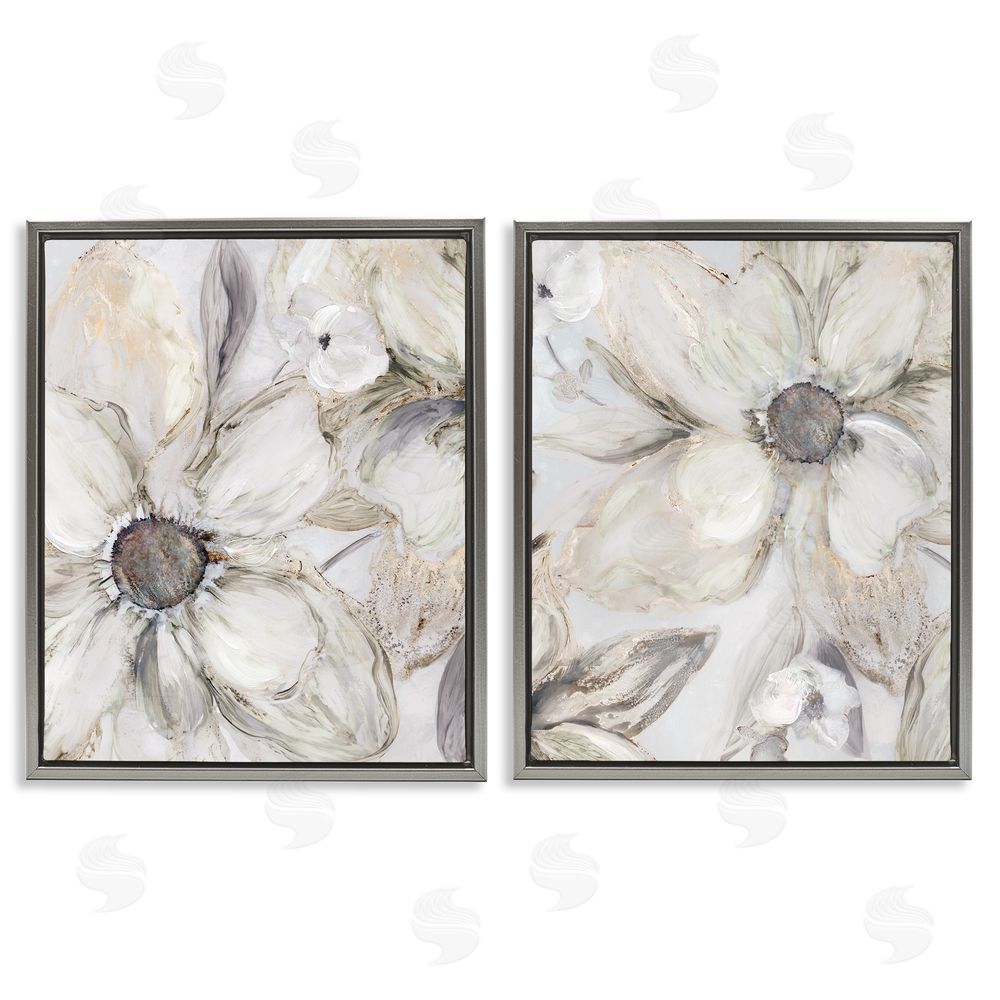 Carol Robinson Sandstone Tinted Blooms Gray Floating Frame Canvas Wall Art Print