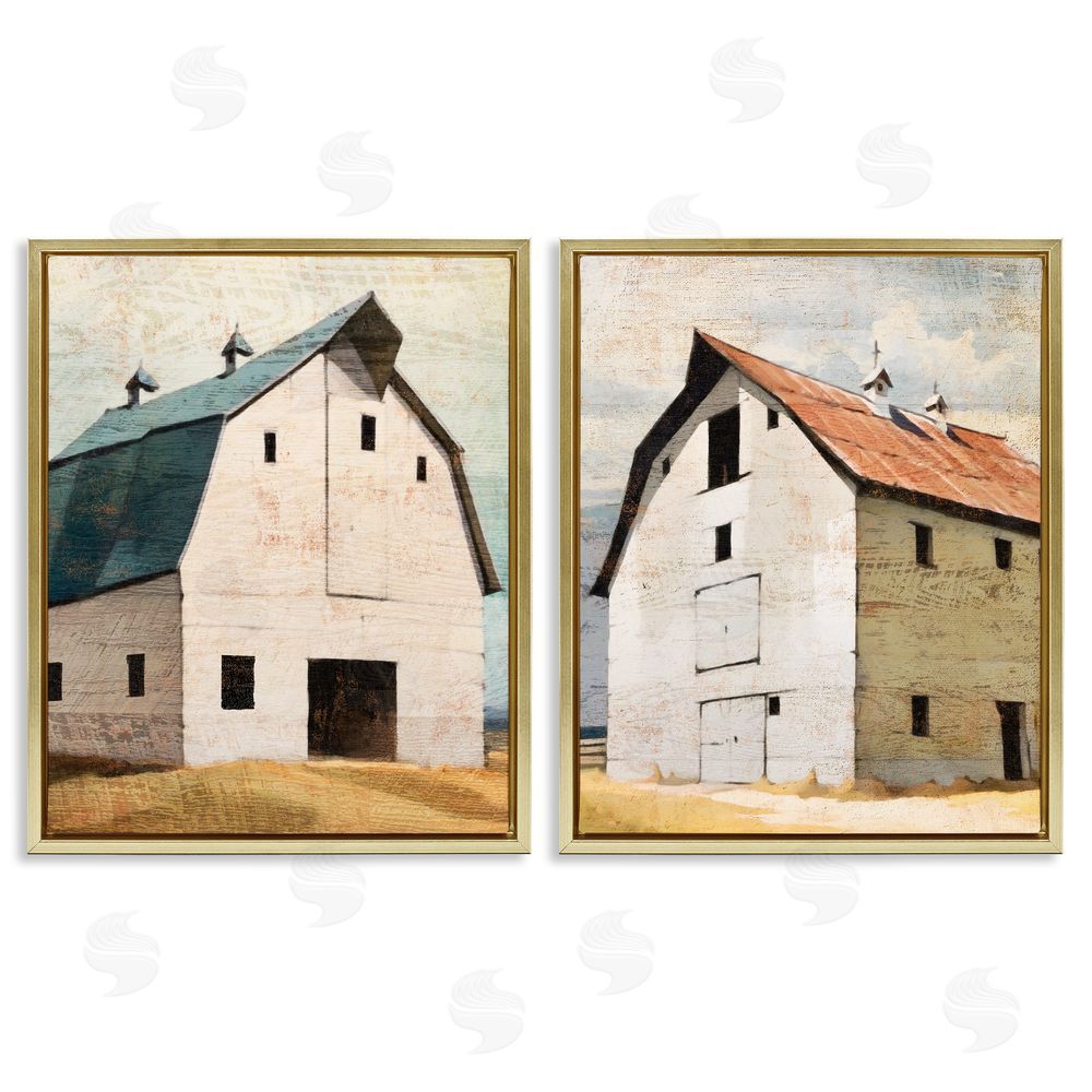 Susan Jill Rustic Big Barns Gold Floating Frame Canvas Wall Art Print