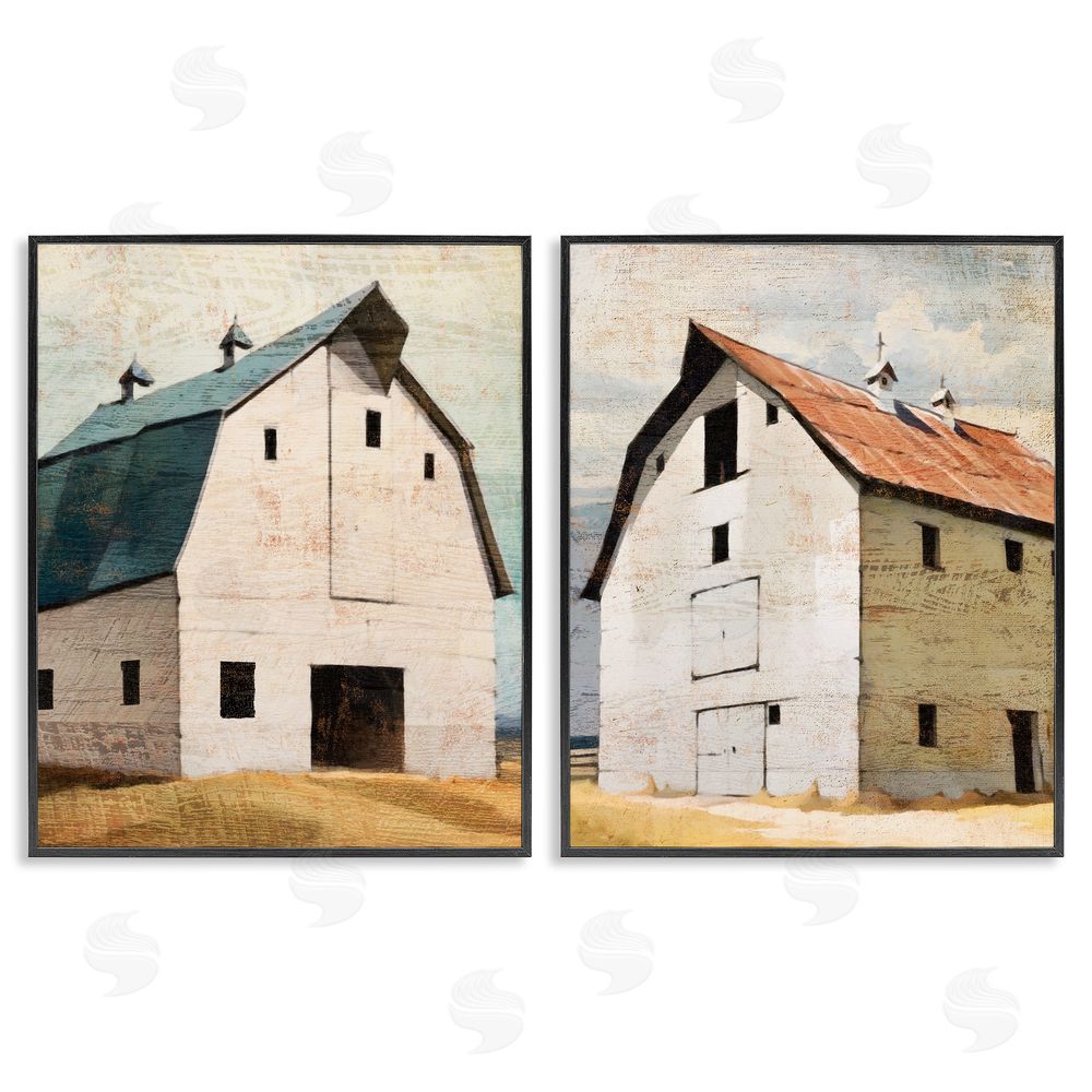 Susan Jill Rustic Big Barns Black Framed Giclee Wall Art Print