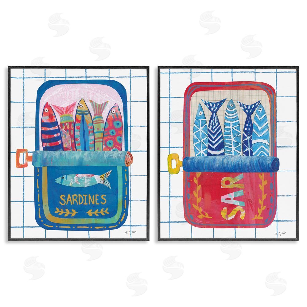 Courtney Prahl Whimsical Silly Sardines Black Framed Giclee Wall Art Print
