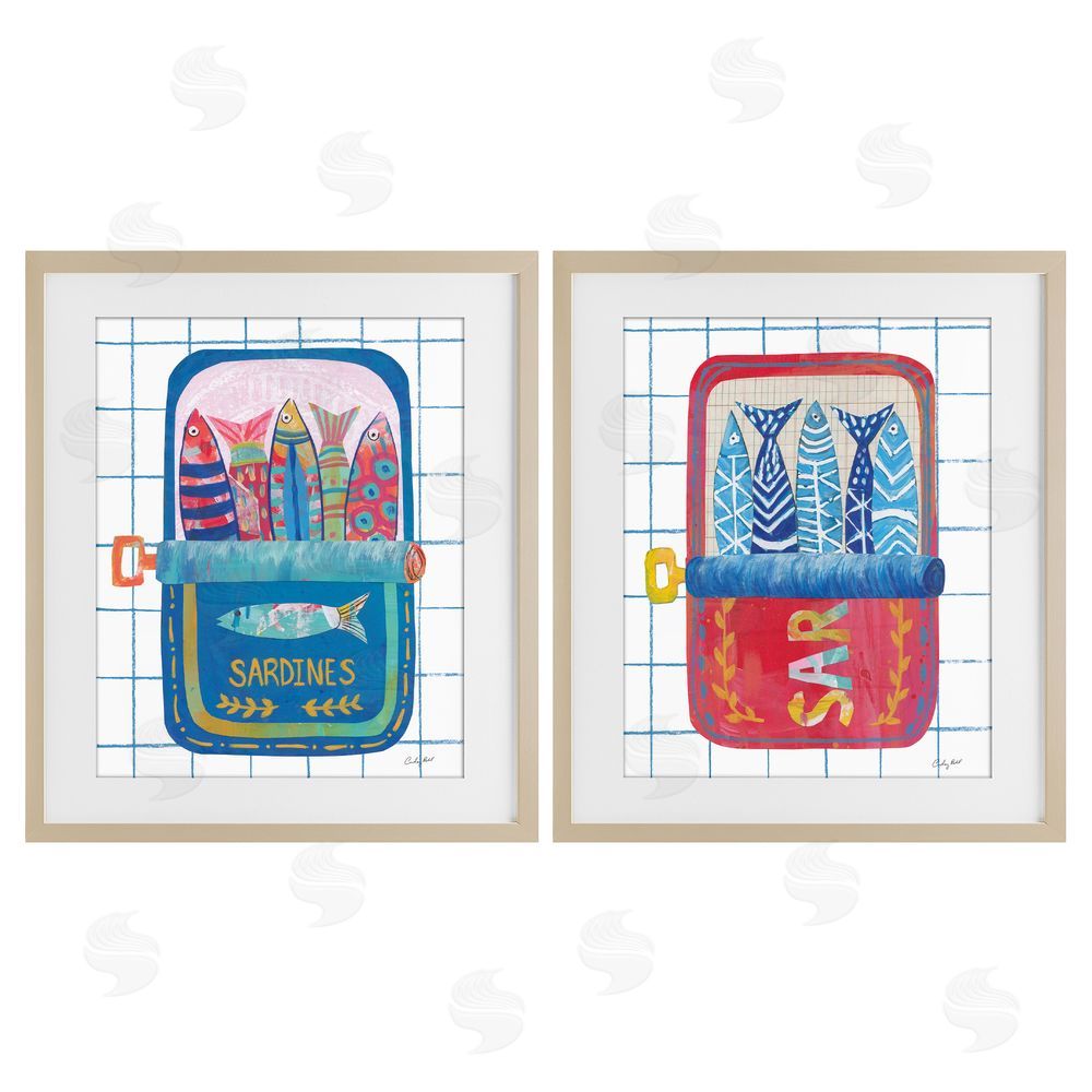Courtney Prahl Whimsical Silly Sardines Birch Framed Print Under Glass Wall Art