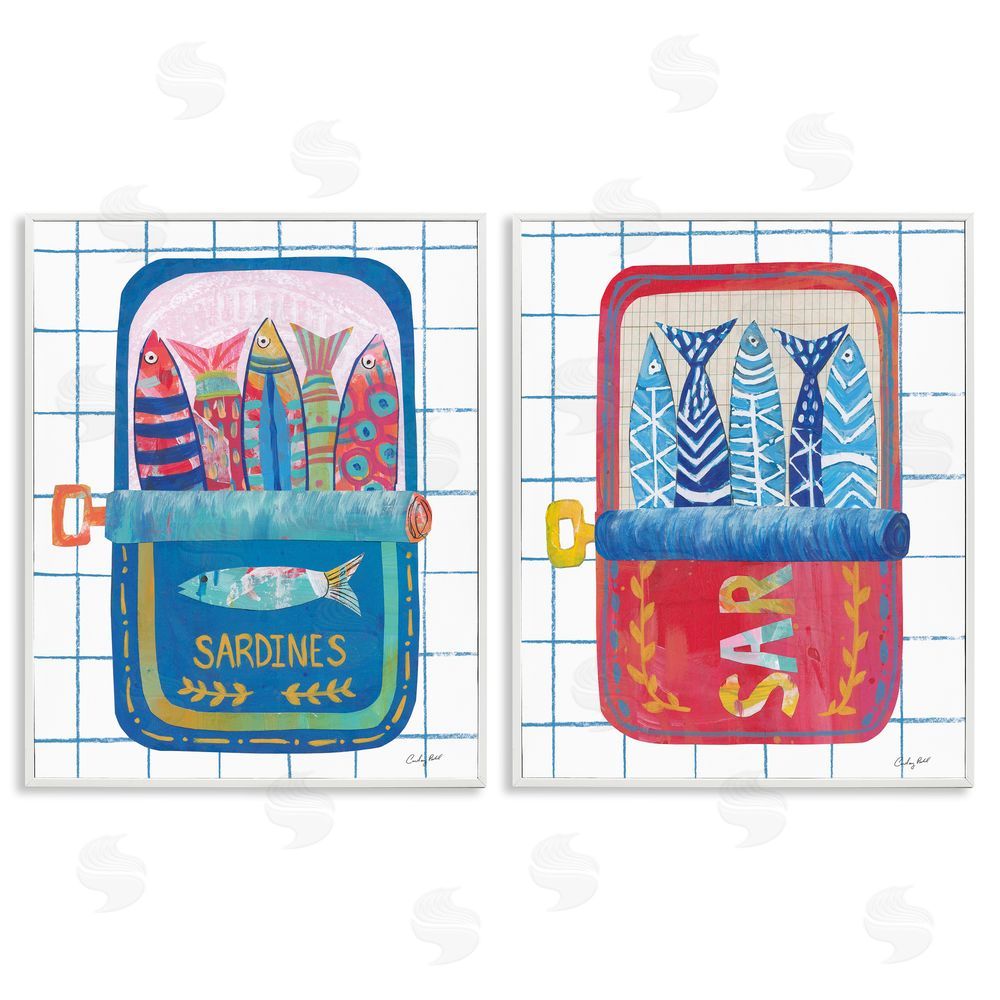 Courtney Prahl Whimsical Silly Sardines White Framed Giclee Wall Art Print
