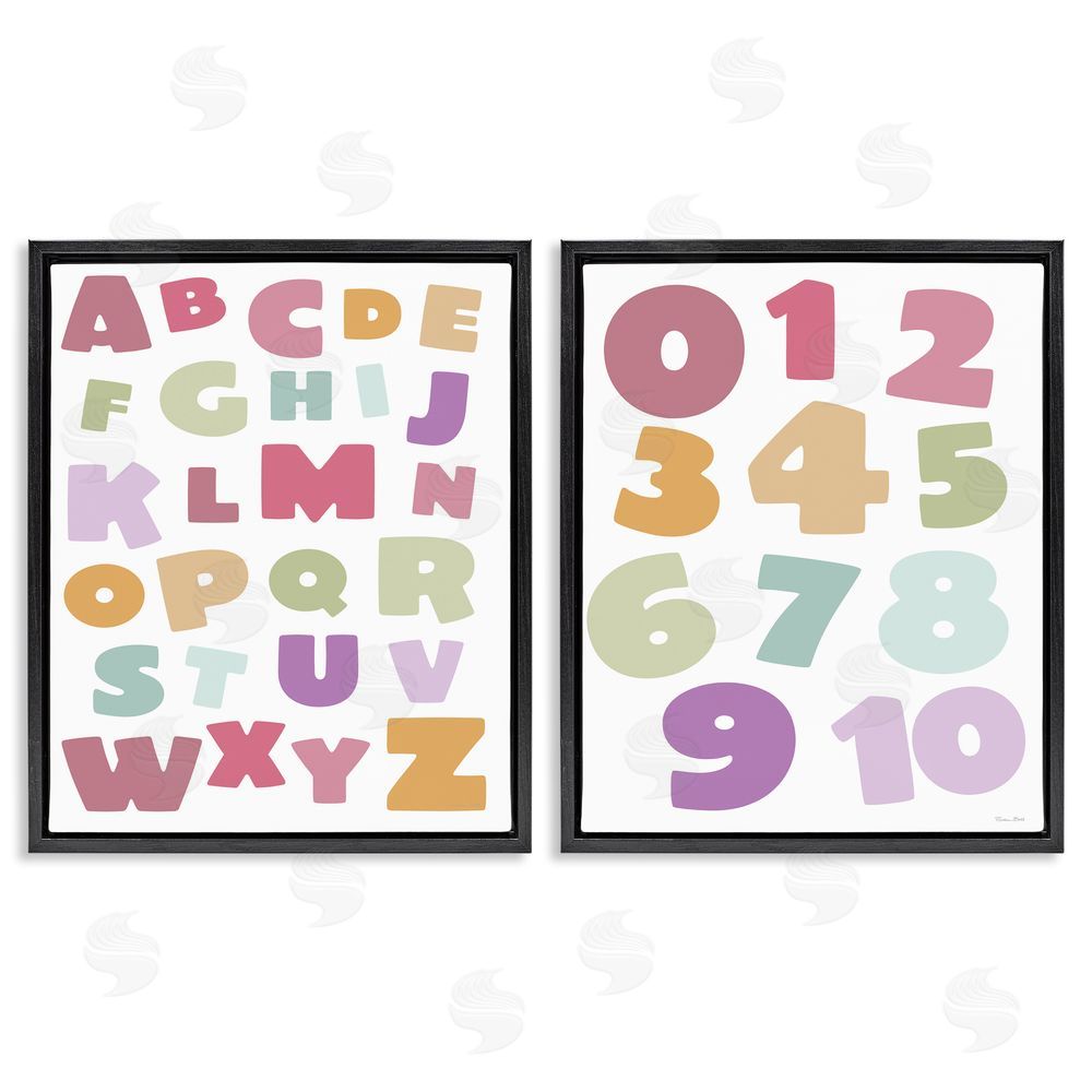 Susan Ball Muted Letters & Numbers Educational Black Floating Frame Canvas Wall Art Print