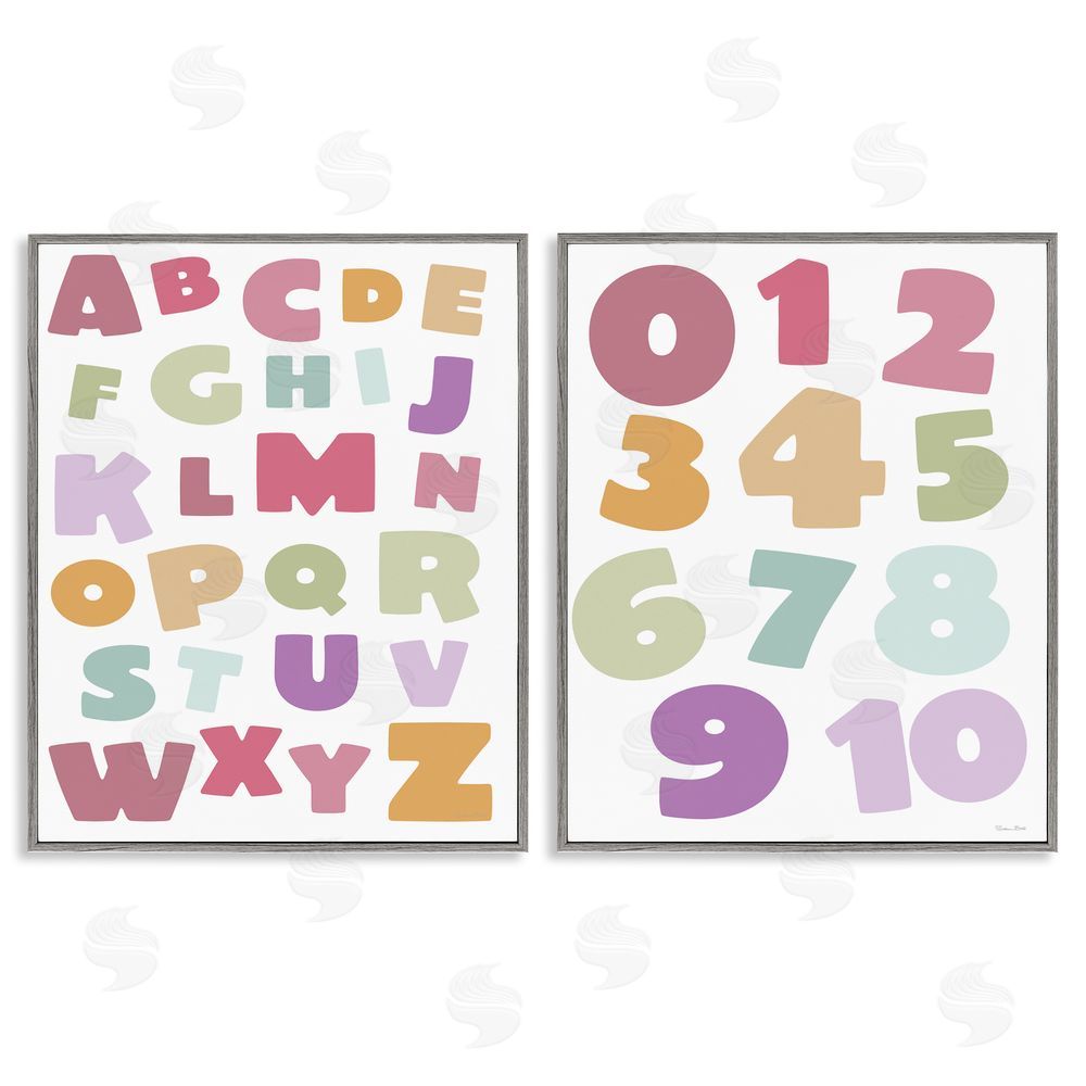 Susan Ball Muted Letters & Numbers Educational Gray Framed Giclee Wall Art Print