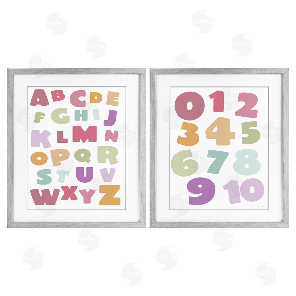 Susan Ball Muted Letters & Numbers Educational Gray Framed Print Under Glass Wall Art