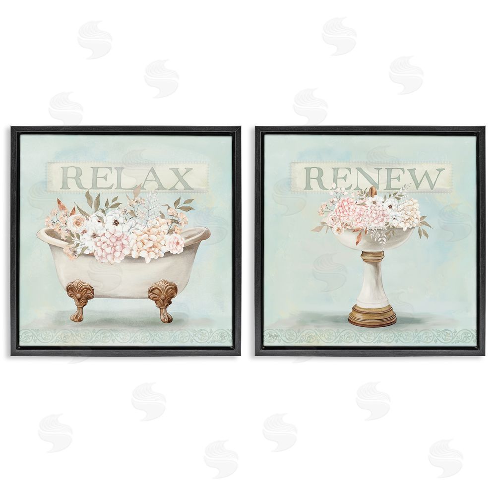 Mollie B. Antique Florals Relax Renew Black Floating Frame Canvas Wall Art Print
