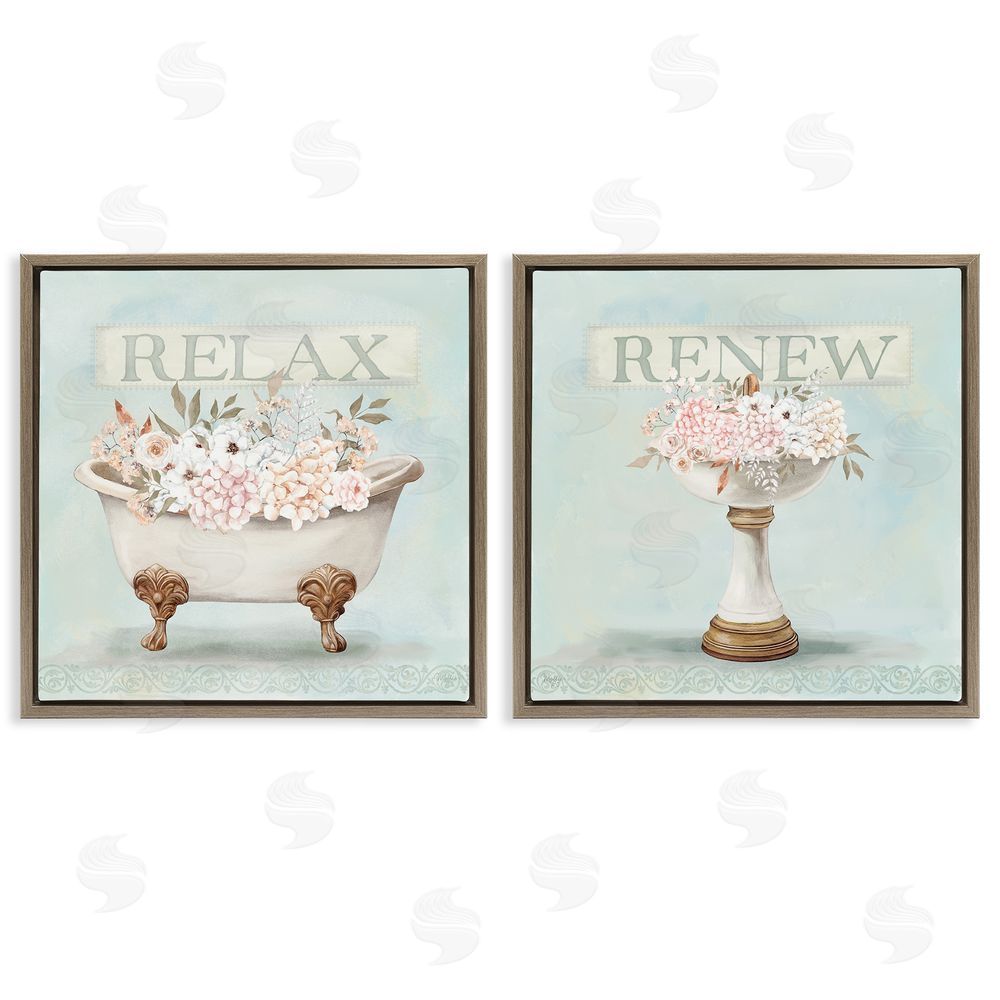 Mollie B. Antique Florals Relax Renew Brown Floating Frame Canvas Wall Art Print