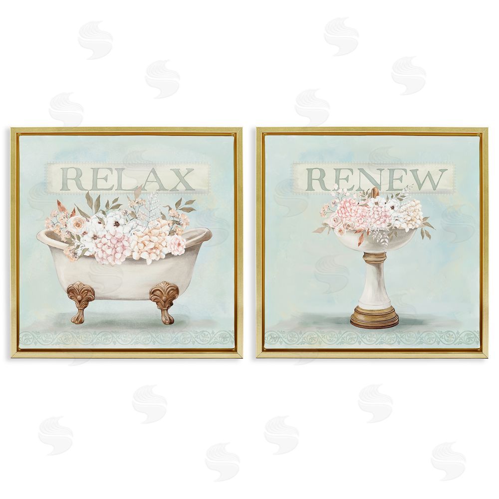 Mollie B. Antique Florals Relax Renew Gold Floating Frame Canvas Wall Art Print