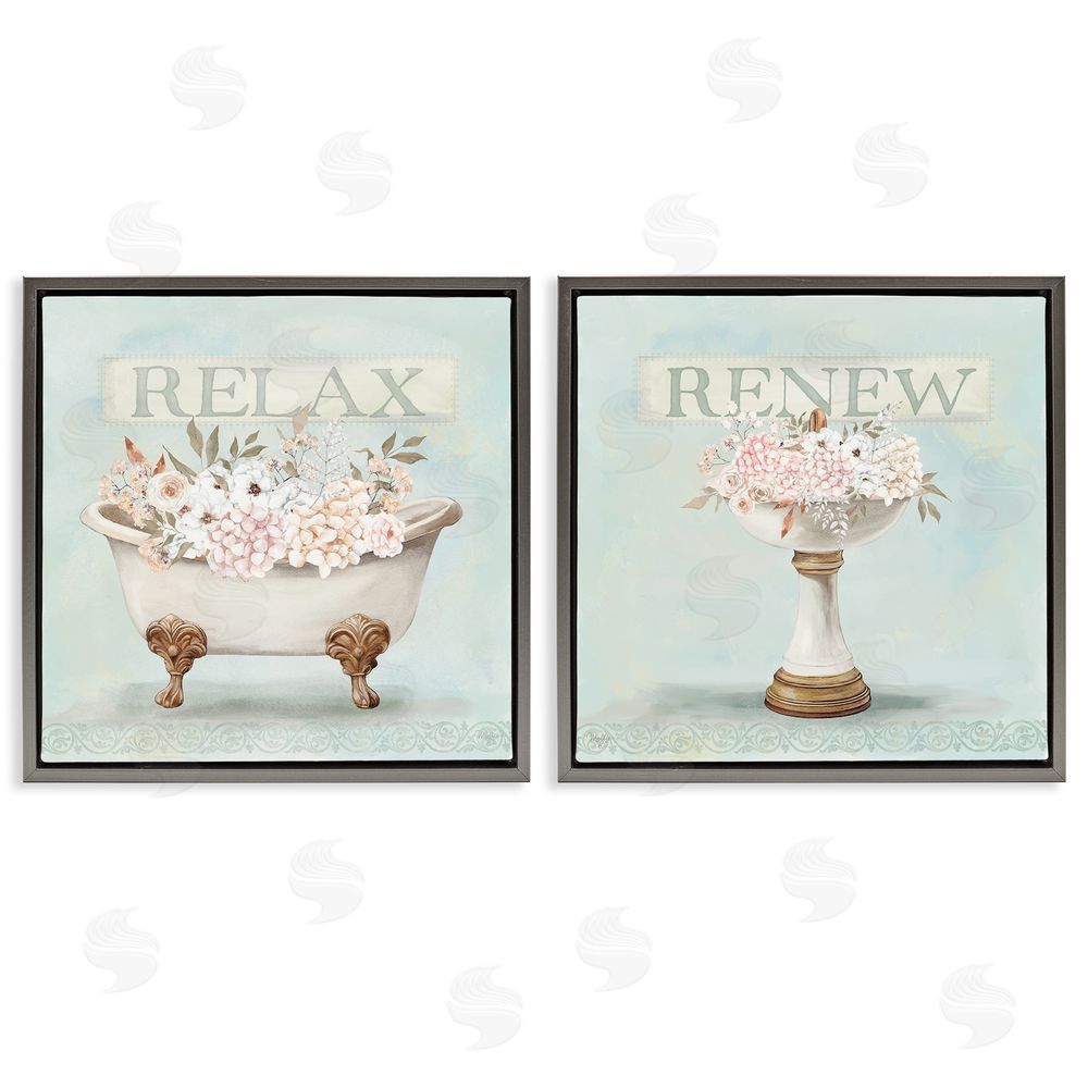 Mollie B. Antique Florals Relax Renew Gray Floating Frame Canvas Wall Art Print