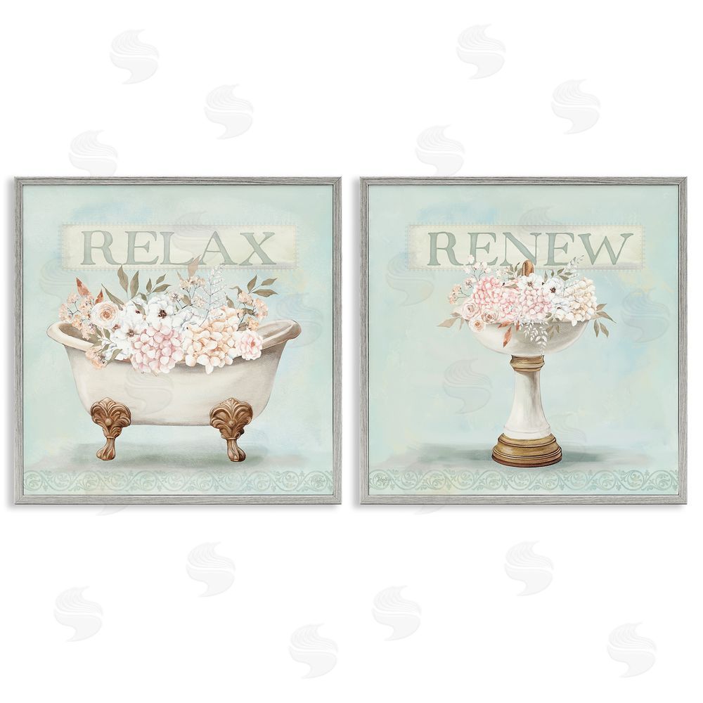 Mollie B. Antique Florals Relax Renew Gray Framed Giclee Wall Art Print