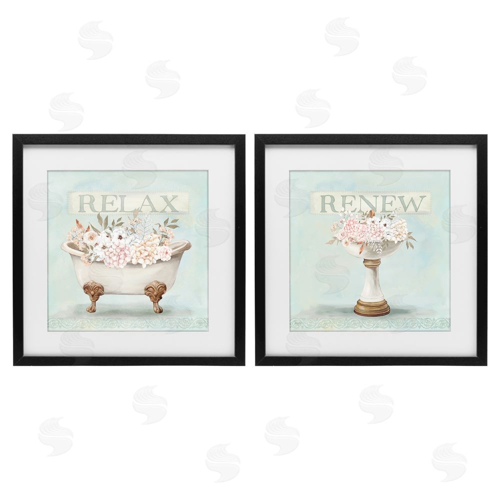 Mollie B. Antique Florals Relax Renew Black Framed Print Under Glass Wall Art