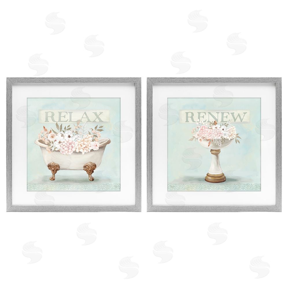 Mollie B. Antique Florals Relax Renew Gray Framed Print Under Glass Wall Art