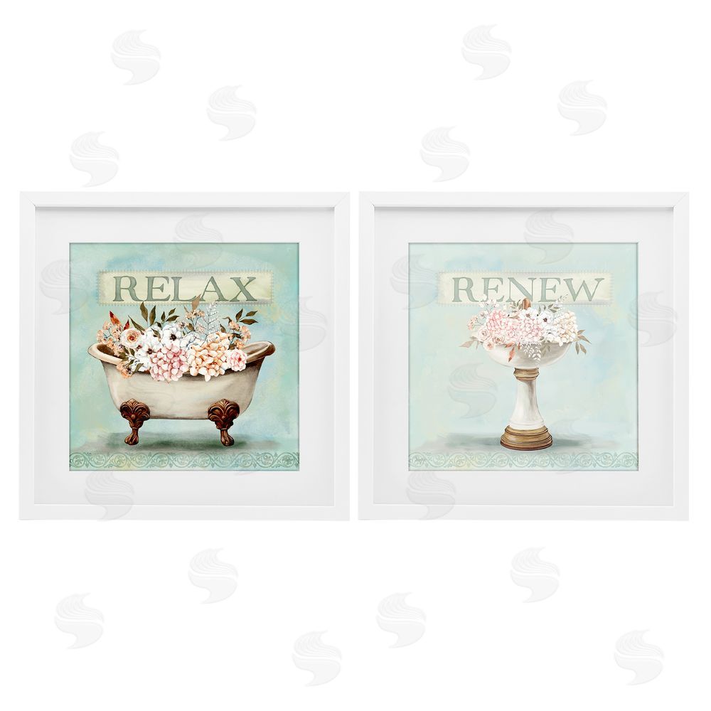 Mollie B. Antique Florals Relax Renew White Framed Print Under Glass Wall Art