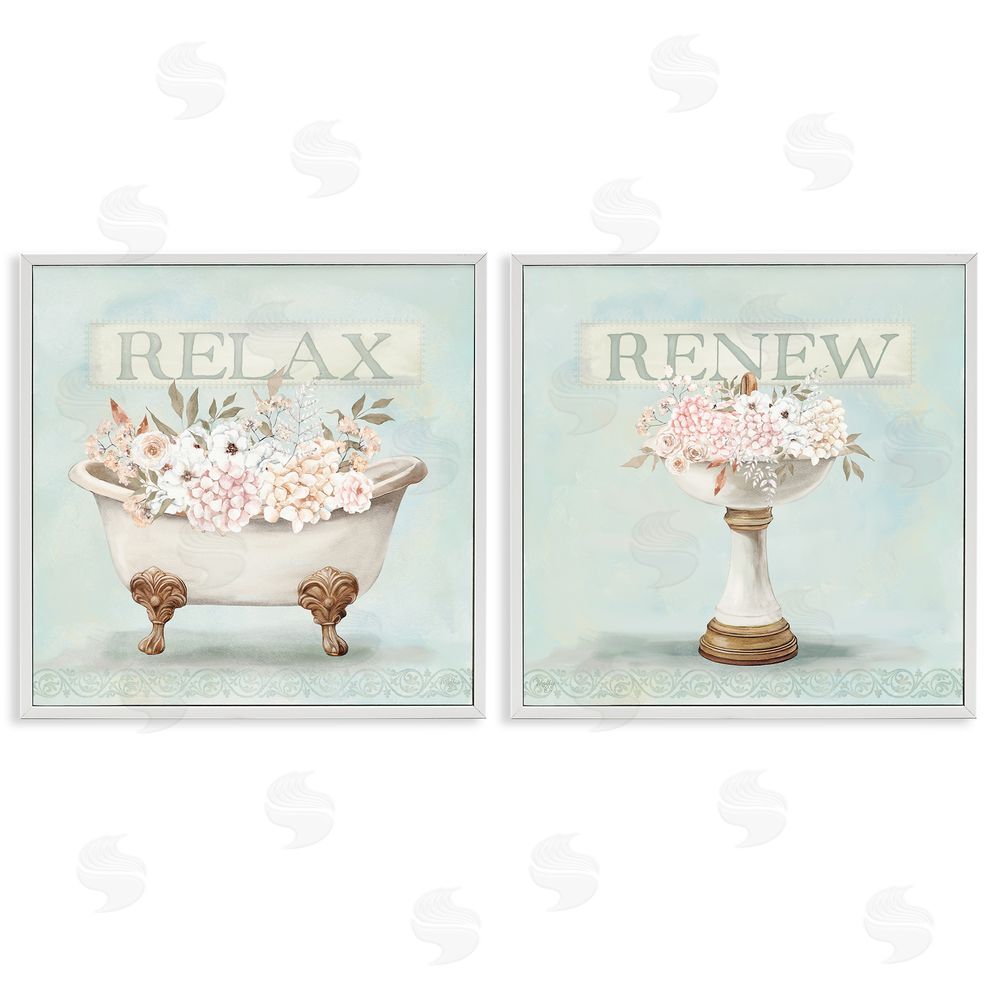 Mollie B. Antique Florals Relax Renew White Framed Giclee Wall Art Print