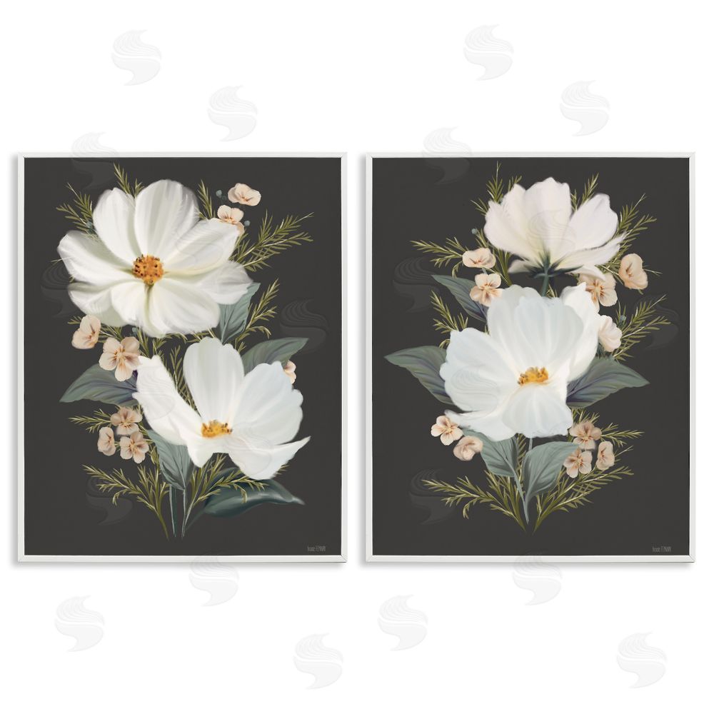 House Fenway Vintage Lace Cosmos White Framed Giclee Wall Art Print