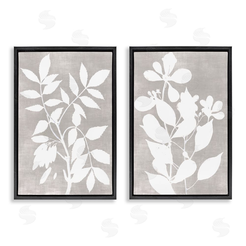 Stellar Design Studio Grey Foliage Impression Black Floating Frame Canvas Wall Art Print