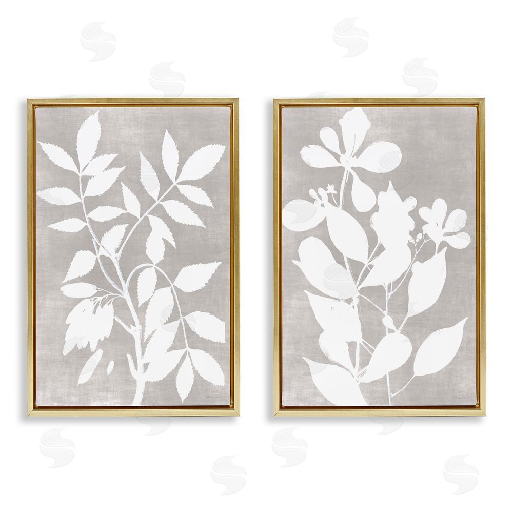 Stellar Design Studio Grey Foliage Impression Gold Floating Frame Canvas Wall Art Print
