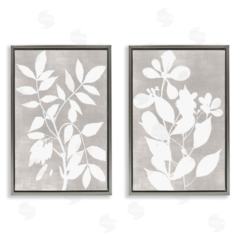 Stellar Design Studio Grey Foliage Impression Gray Floating Frame Canvas Wall Art Print